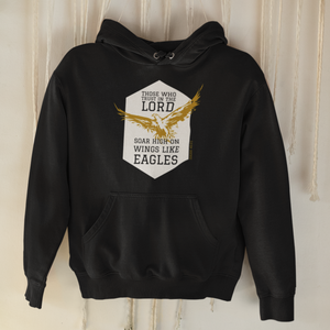 Black "Soar high on wings like Eagles" unisex Christian hooded sweatshirt