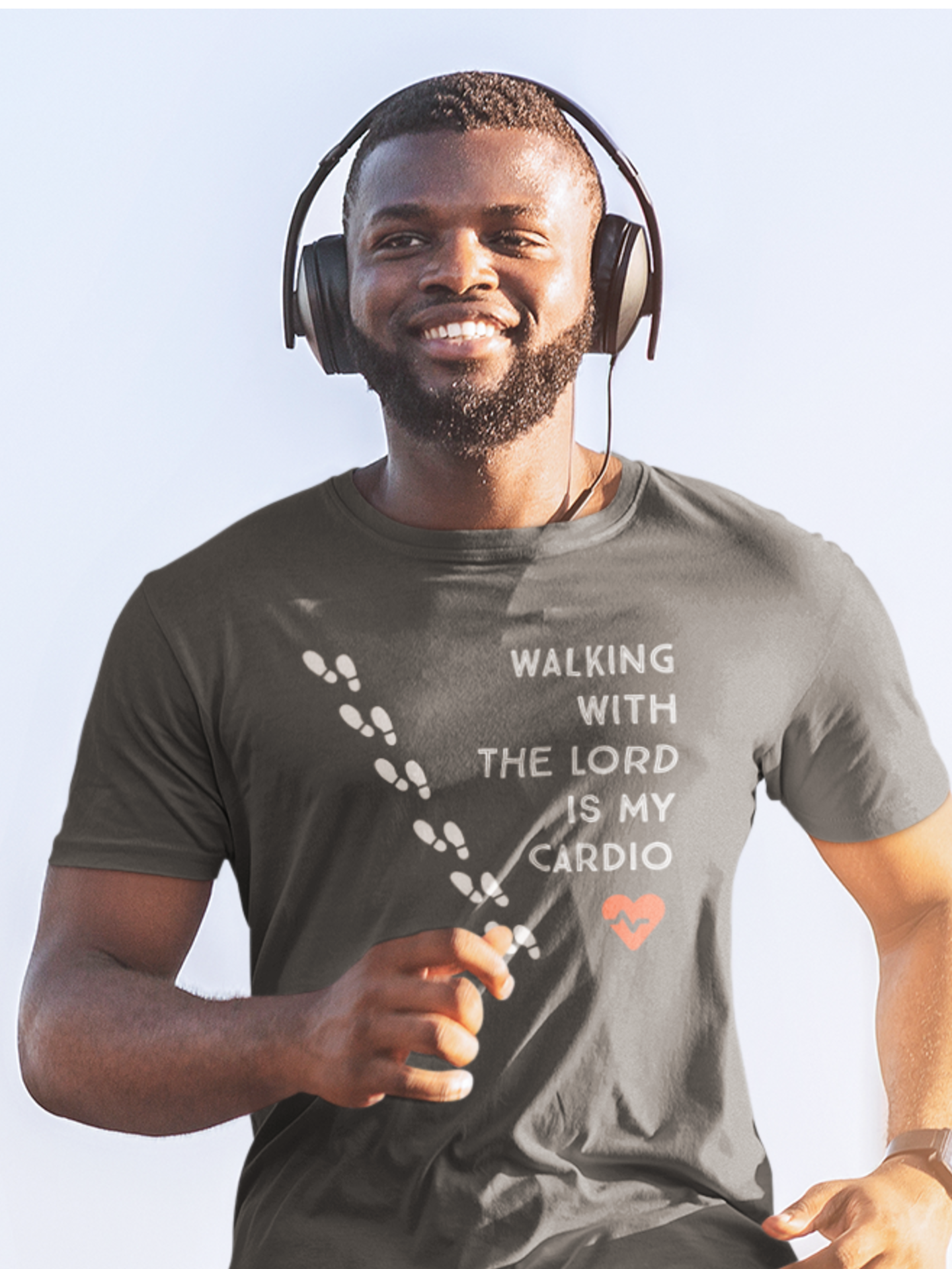 Steel Grey "Walking with the Lord is my cardio" unisex christian t-shirt