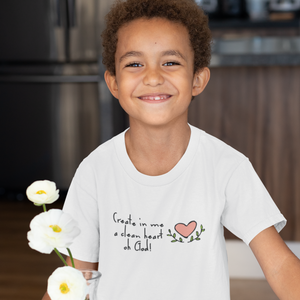 White "Create in me a clean heart oh God" boys christian t-shirt