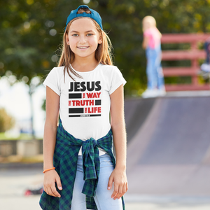 White "Jesus - Way, Truth and Life" girls Christian t-shirt