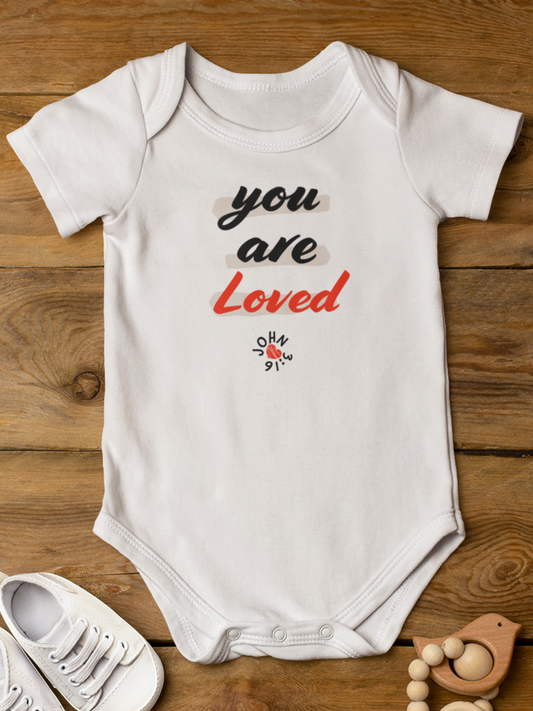 White "John 3:16 - You are Loved" unisex baby onesie