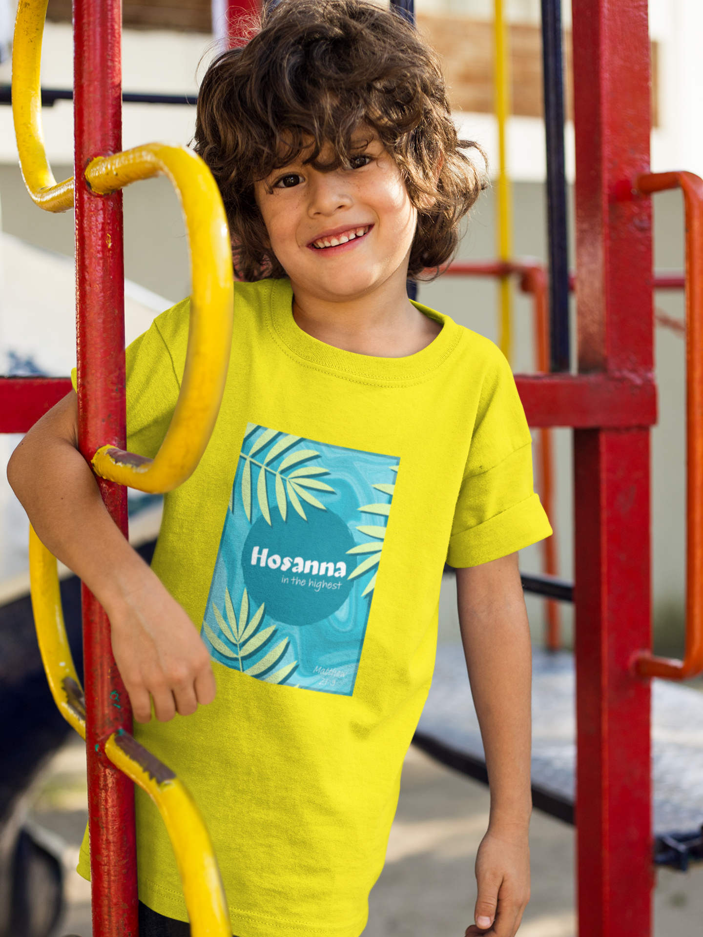 Yellow "Hosanna in the highest" boys christian t-shirt