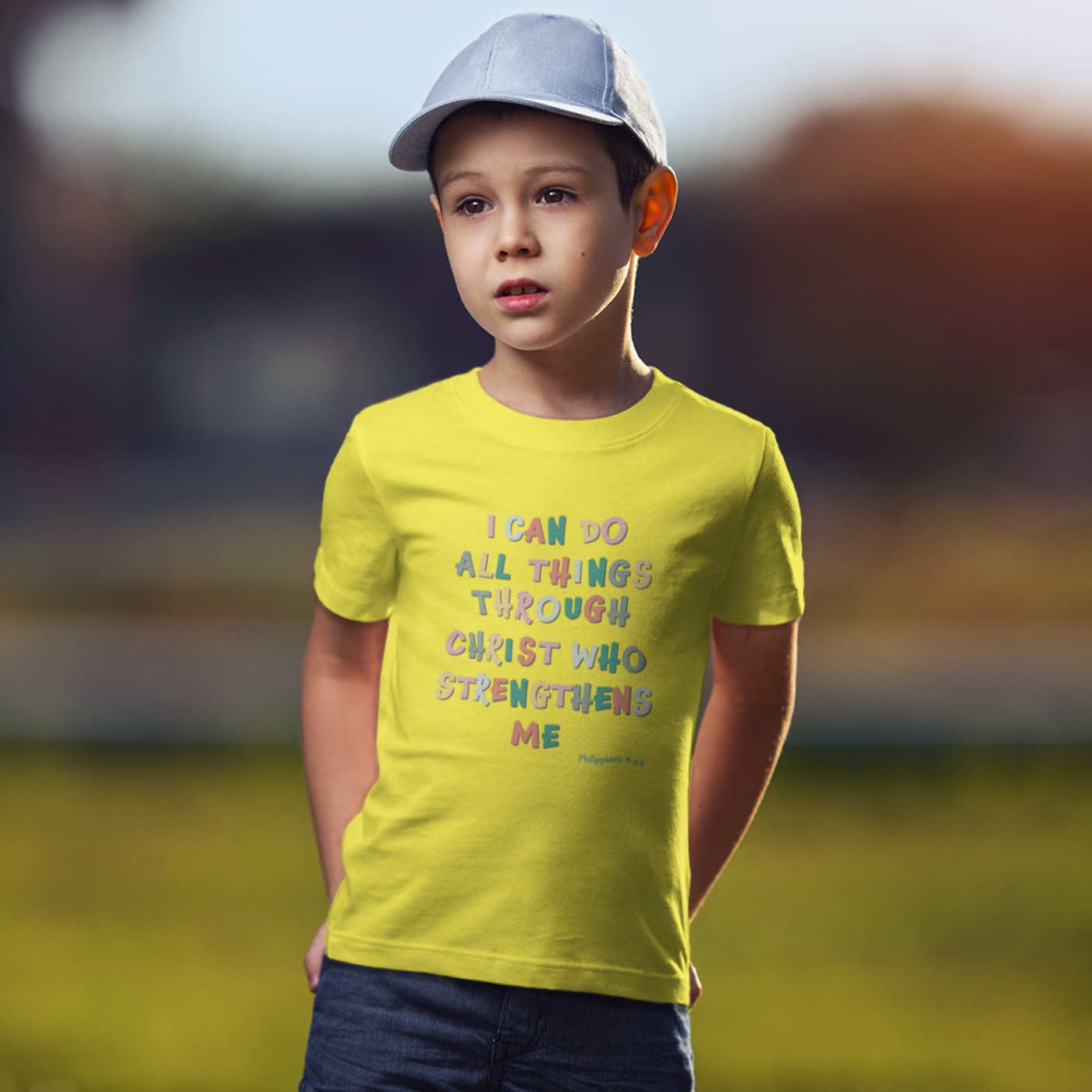 Yellow "I can do all things through christ" boys christian t-shirt