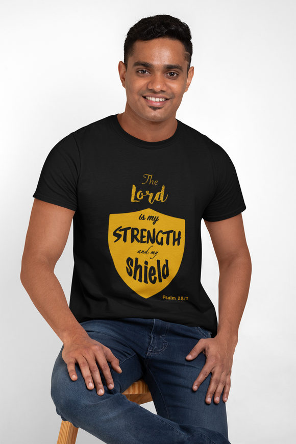 Black “The Lord is my strength and my shield” unisex Christian T-Shirt