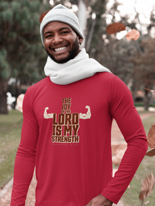 Red "The joy of the Lord is my strength" Men’s full sleeve Christian t-shirt