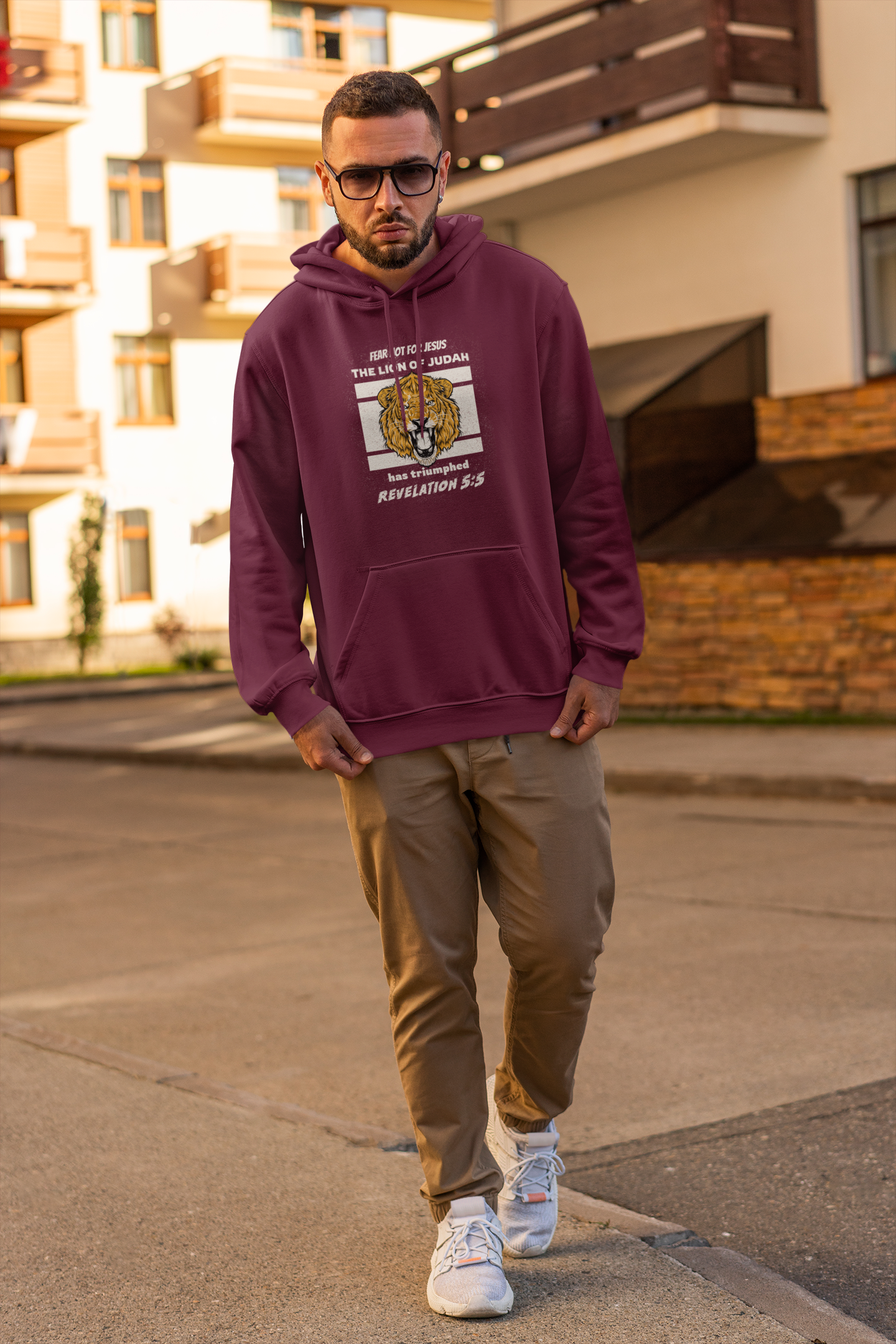 Maroon "Lion of Judah" unisex Christian hooded sweatshirt