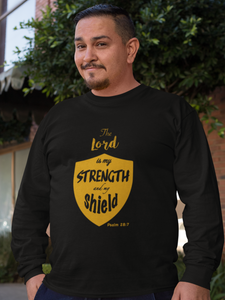Black "The Lord is my strength and my shield" Men’s full sleeve Christian t-shirt