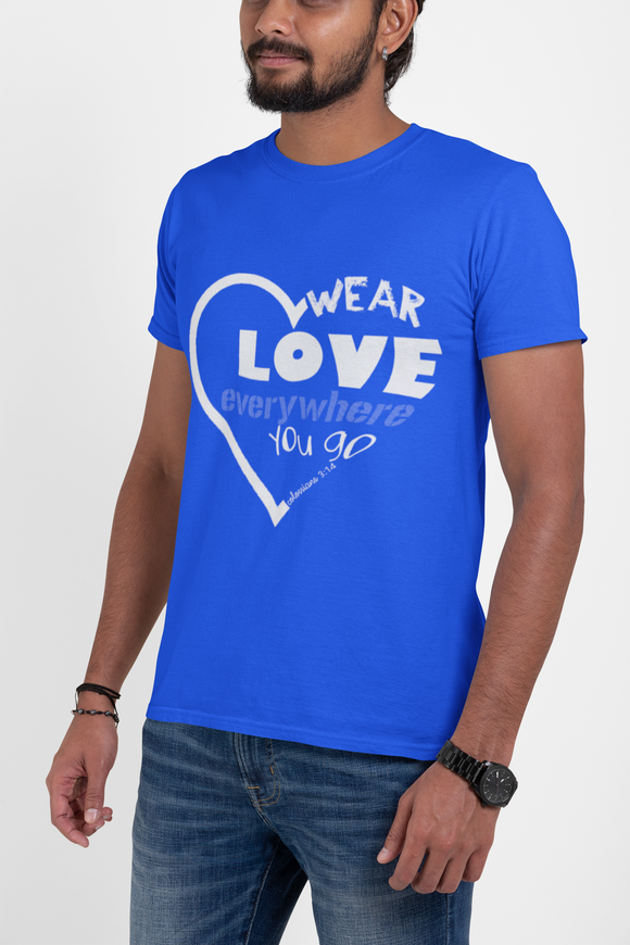 Cool Blue “wear love everywhere you go” unisex Christian T-Shirt