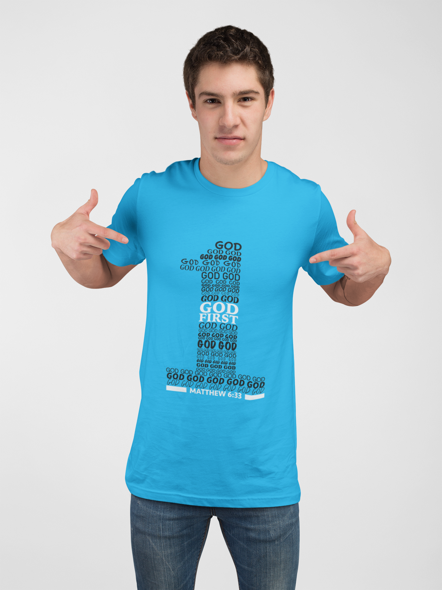 Turquoise Blue “God First” unisex Christian t-shirt