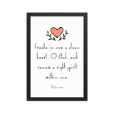 "Create in me a clean heart oh God" Christian Frame (11.7 X 16.5 inches)
