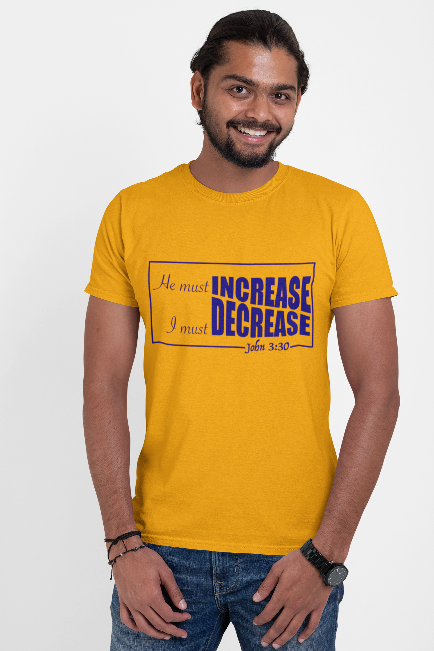 Jazzy Orange “He must Increase, I must Decrease” unisex Christian T-Shirt