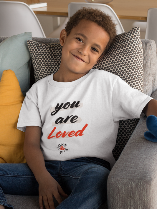 White "John 3:16 - You are Loved" boys christian t-shirt