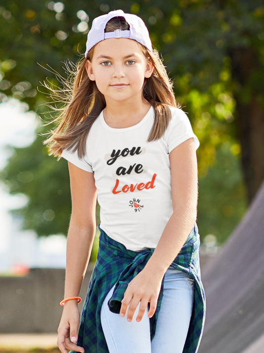 White "John 3:16 - You are Loved" girls christian t-shirt